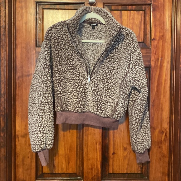 Express Factory Super Soft Cropped Half-Zip Pullover Sherpa Sweater Purple XS - Picture 5 of 12